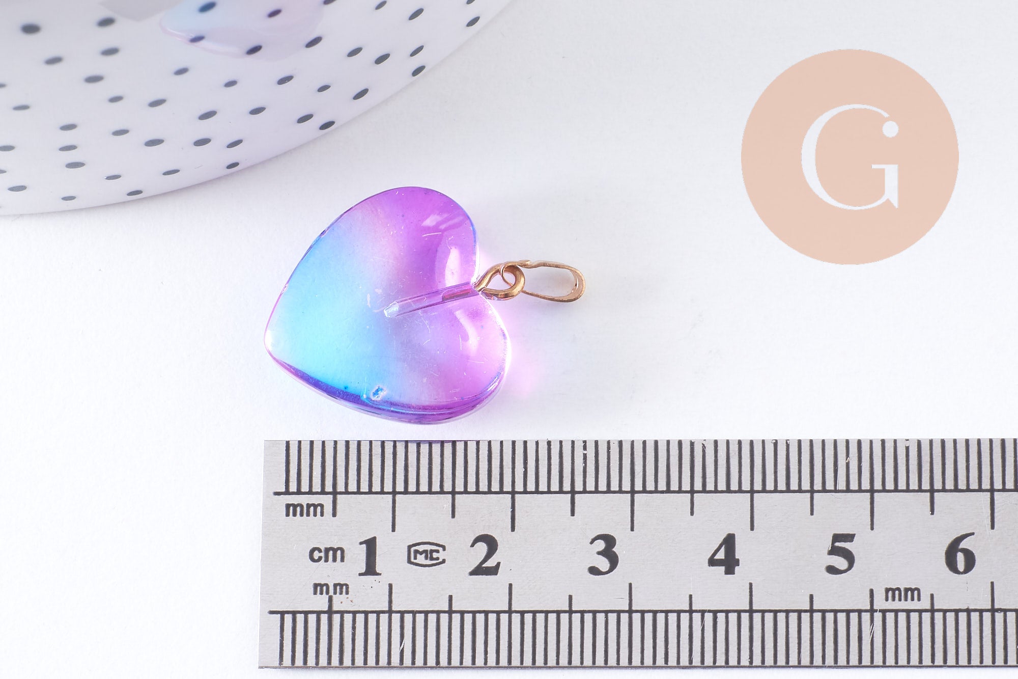 Gingerlily Pendentif coeur G10622 verre bleu rose 22mm x1