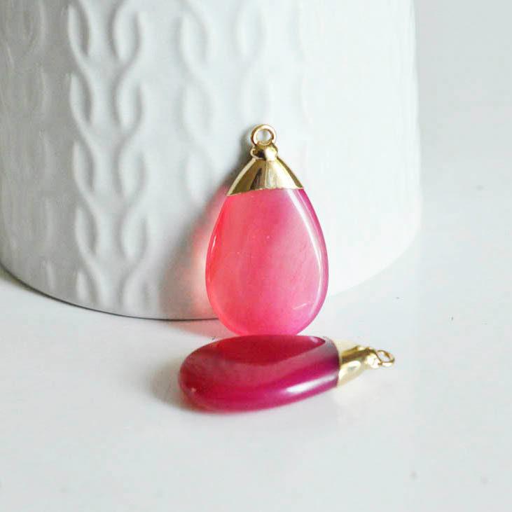 Gingerlily G1678 pendentif goutte agate rose doré 32 mm x1