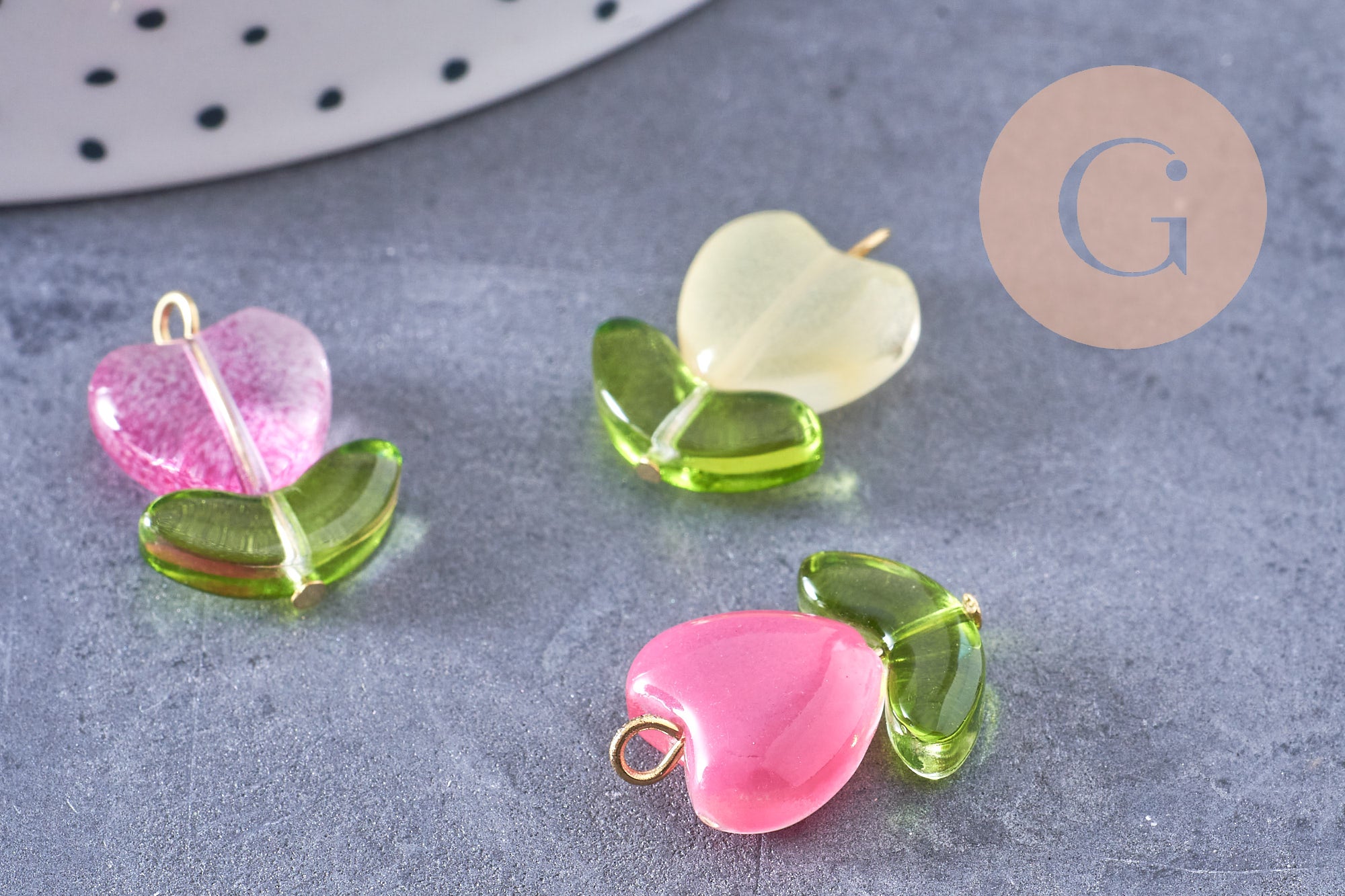 Gingerlily Perles Breloque tulipe verre doré x5 inox