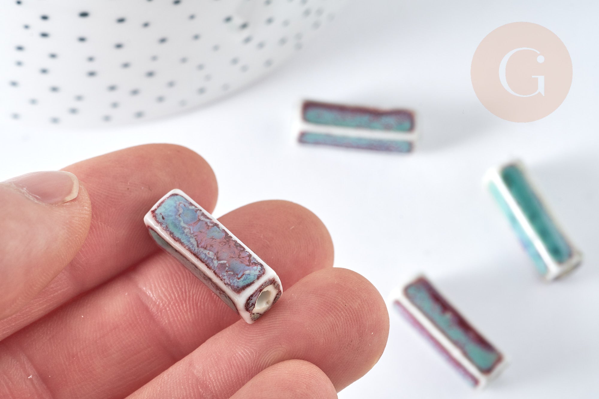 Gingerlily Perles porcelaine rectangle bleu clair 25-29mm x5