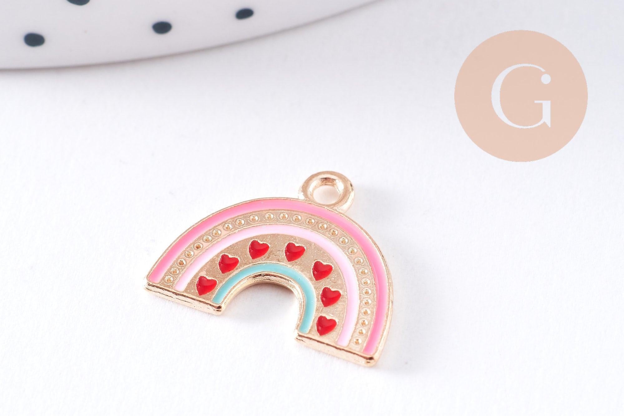 Gingerlily Pendentifs arc-en-ciel G10620 breloque émail rose x2