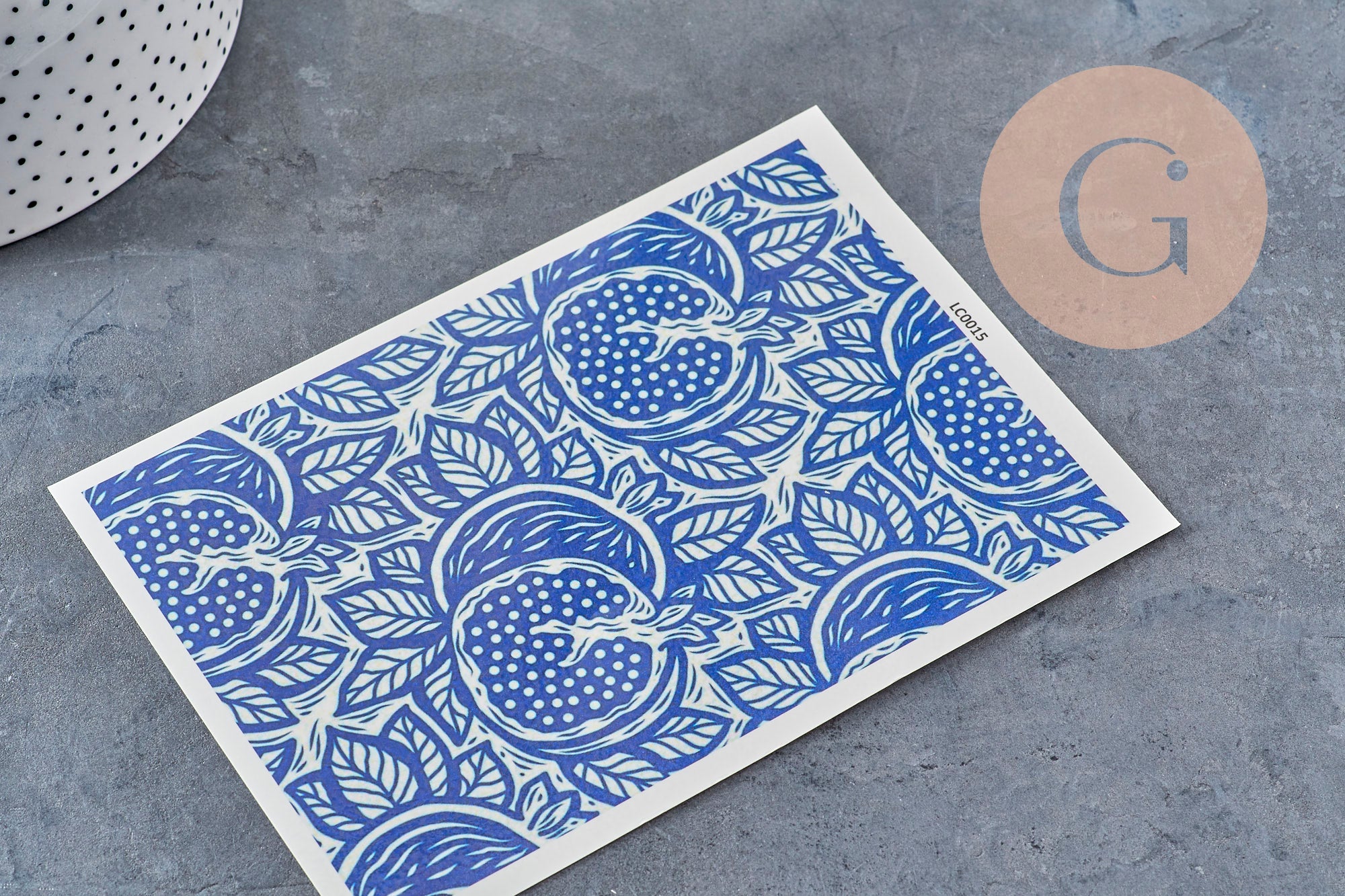 Gingerlily feuille transfert polymère bleue 14x10,5cm paons