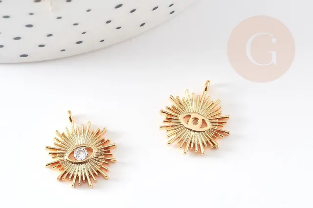 Gingerlily Pendentif G10546 soleil zamac doré 18K zircon 16,5 mm