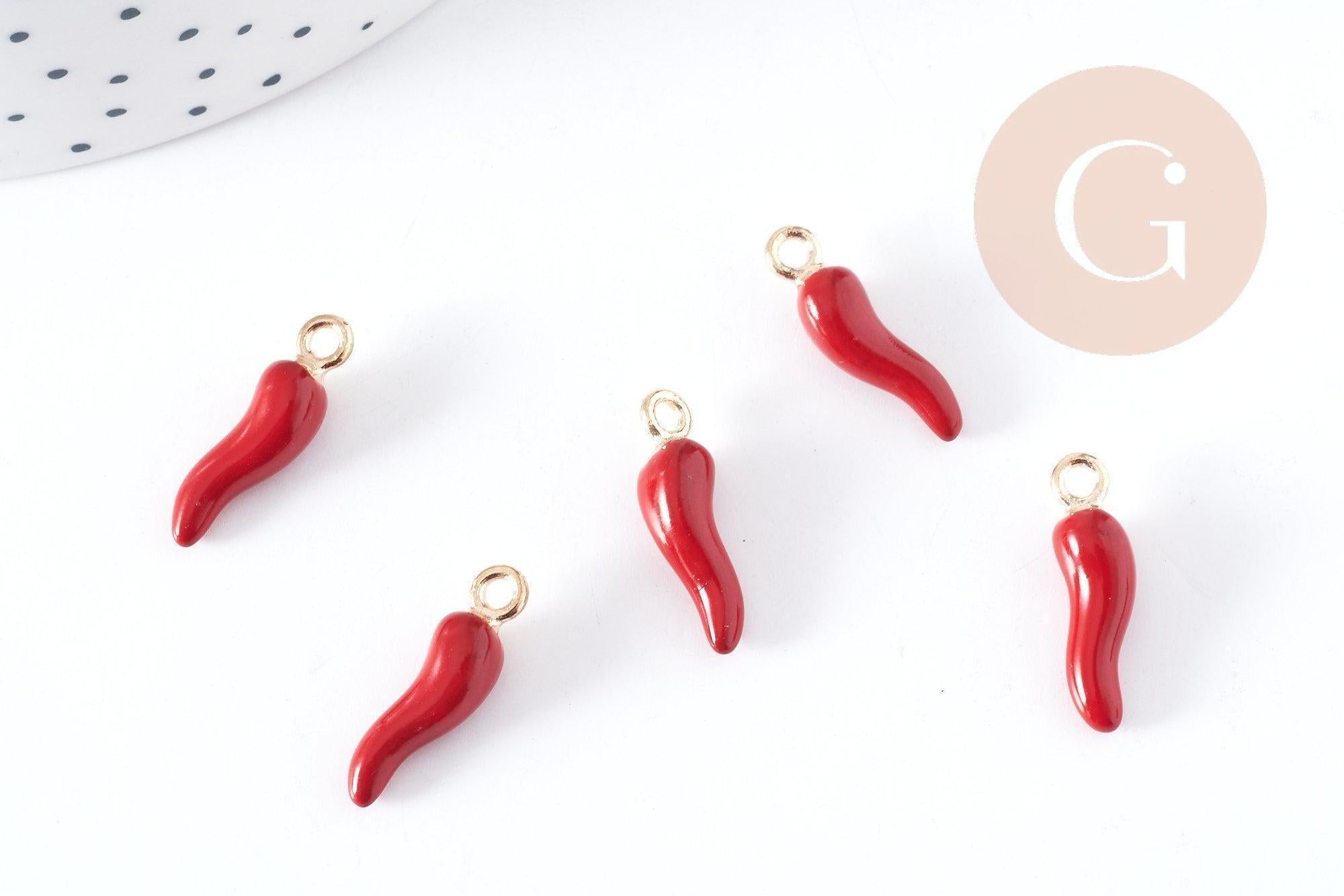 Gingerlily G8948 breloque piment rouge doré 21 mm x5