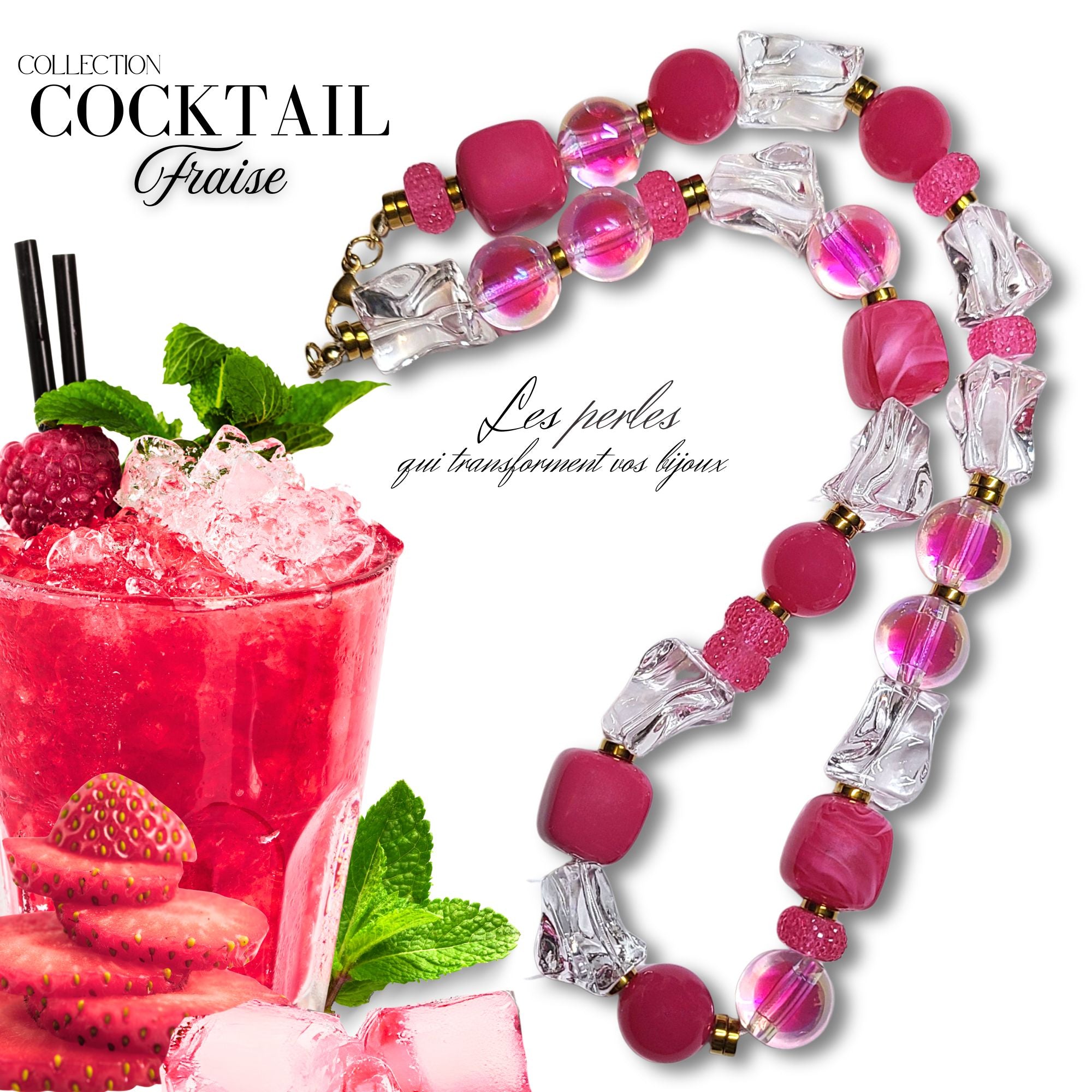 ARTSHOP Cocktail collier Saveur Fraise 52 cm kit à monter