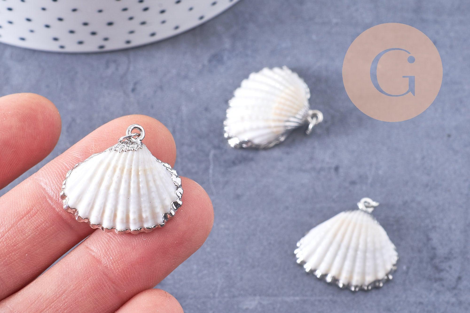 Gingerlily pendentif coquillage naturel argenté 25mm x1