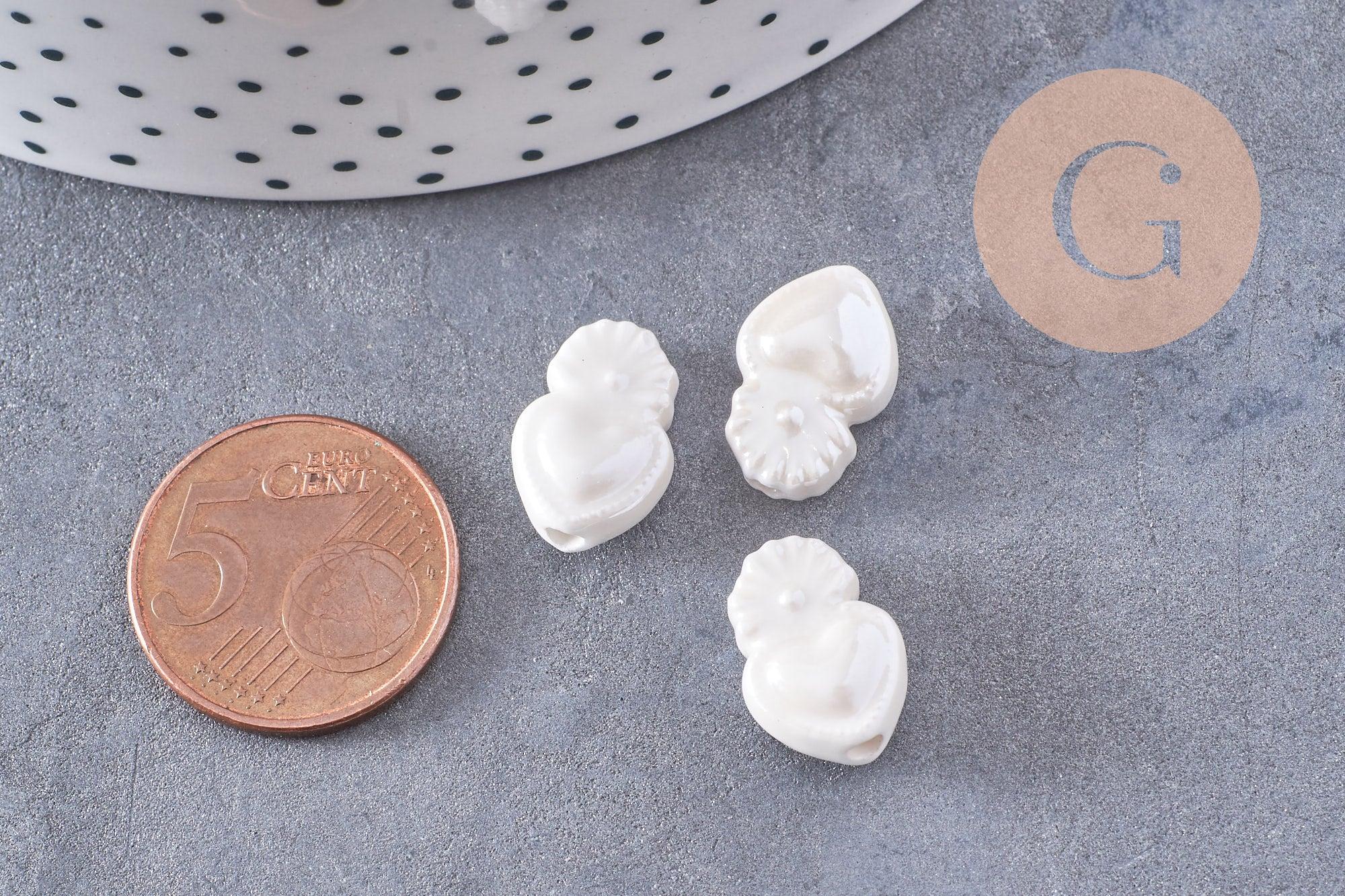 Gingerlily G3309 perle porcelaine coeur blanc irisé 16mm x25