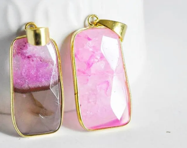 Gingerlily Pendentif pendentif agate rose doré 38mm x1