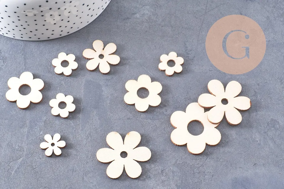Gingerlily Perles fleur bois brut 18-39mm x10 à peindre