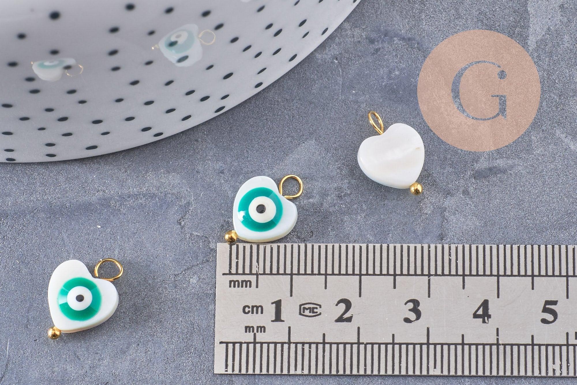 Gingerlily Breloque coeur nacre oeil turquoise 15mm x2