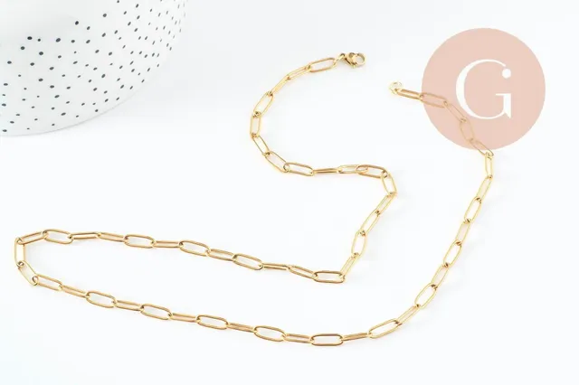 Gingerlily Chaînes Collier Chaîne Acier Doré 55cm G9407 x1