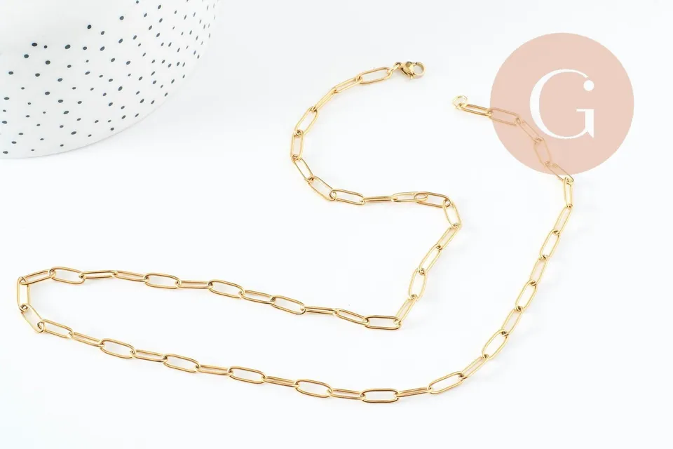 Gingerlily Chaînes Collier Chaîne Acier Doré 55cm G9407 x1