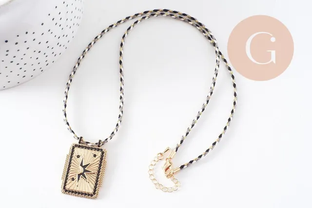 Gingerlily Collier médaille étoile G10364 cordon 45cm noir