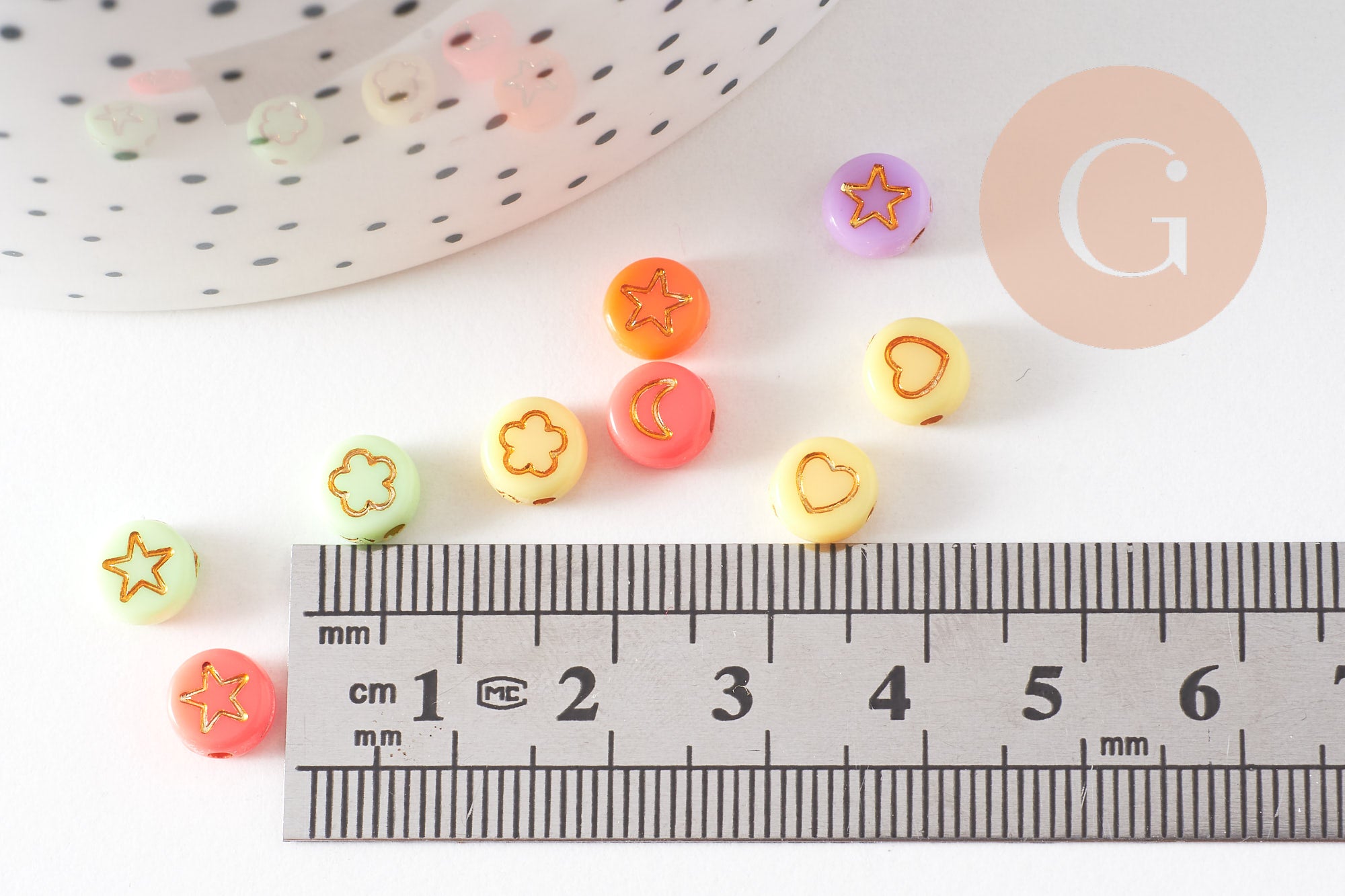 Gingerlily Perles pour bijoux DIY rondes symboles pastel doré 10g