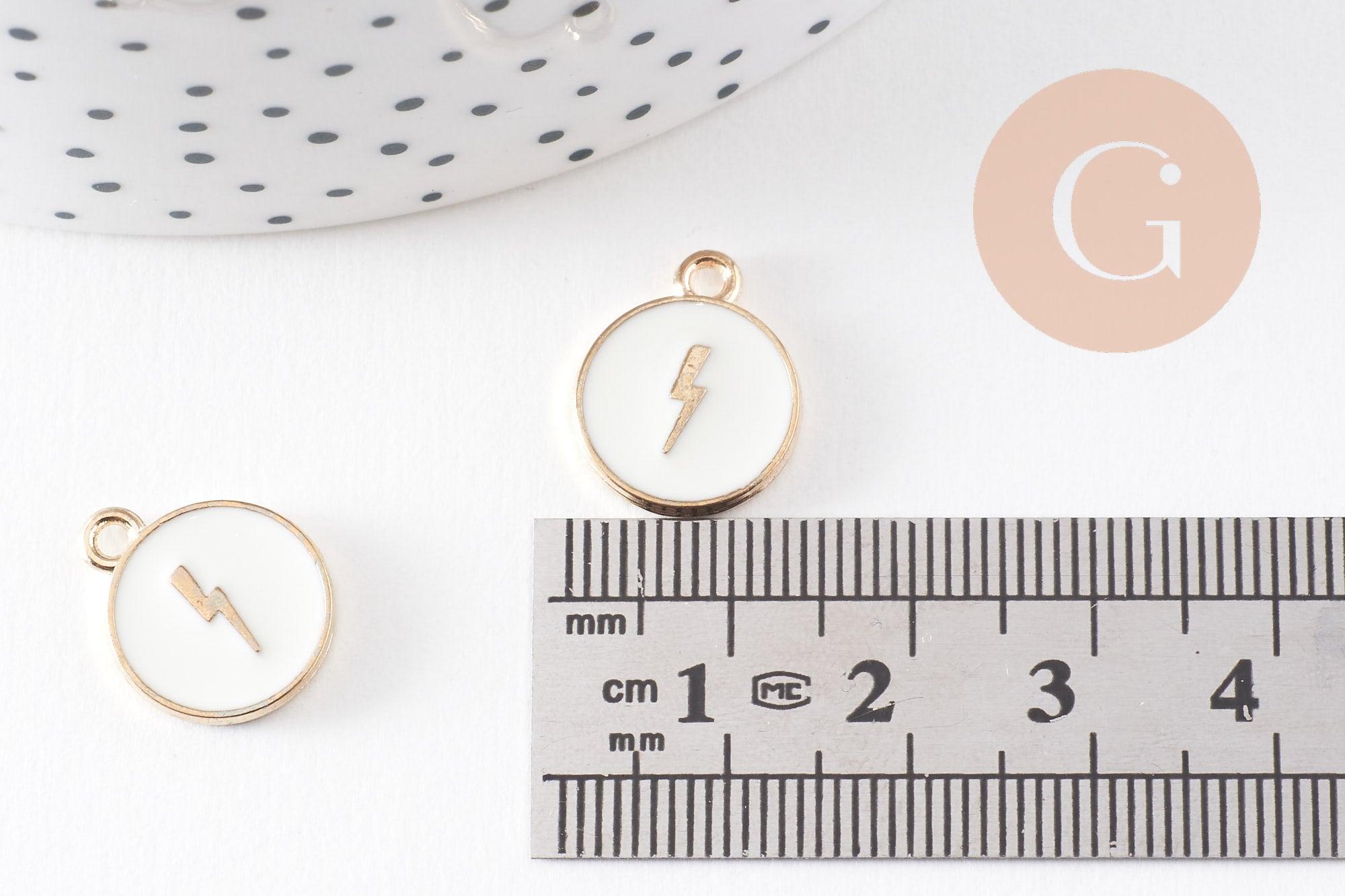Gingerlily Pendentifs G9905 médaille éclair émail blanc x2
