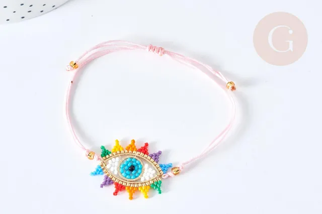 Gingerlily Perles G7689 bracelet mauvais œil rose 28 cm nylon