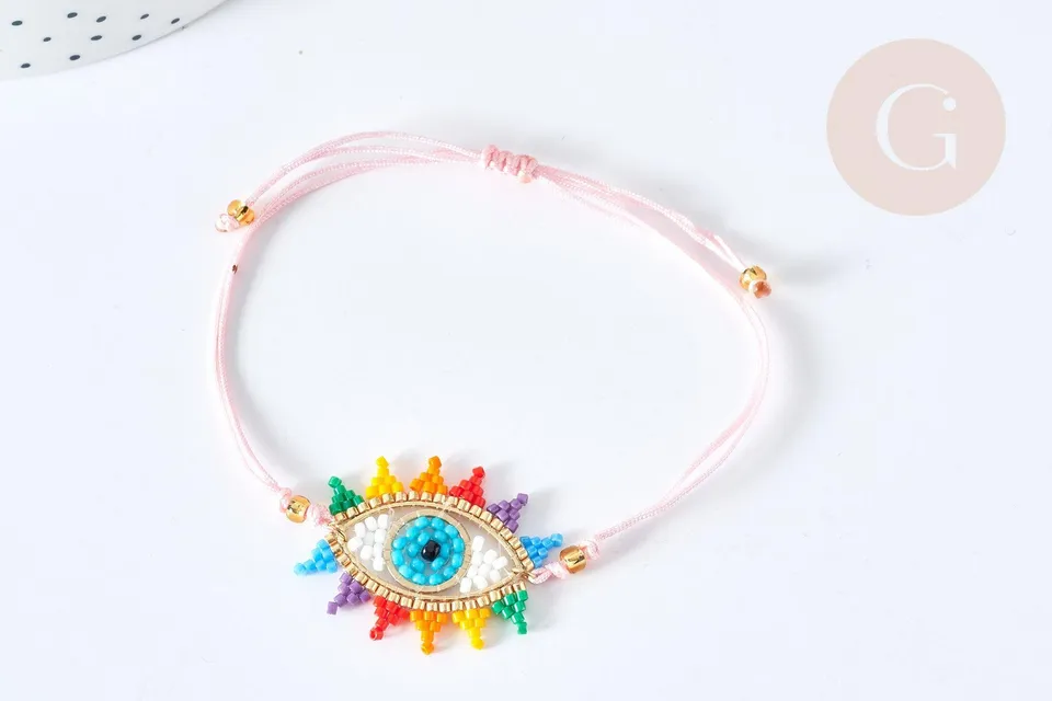 Gingerlily Perles G7689 bracelet mauvais œil rose 28 cm nylon