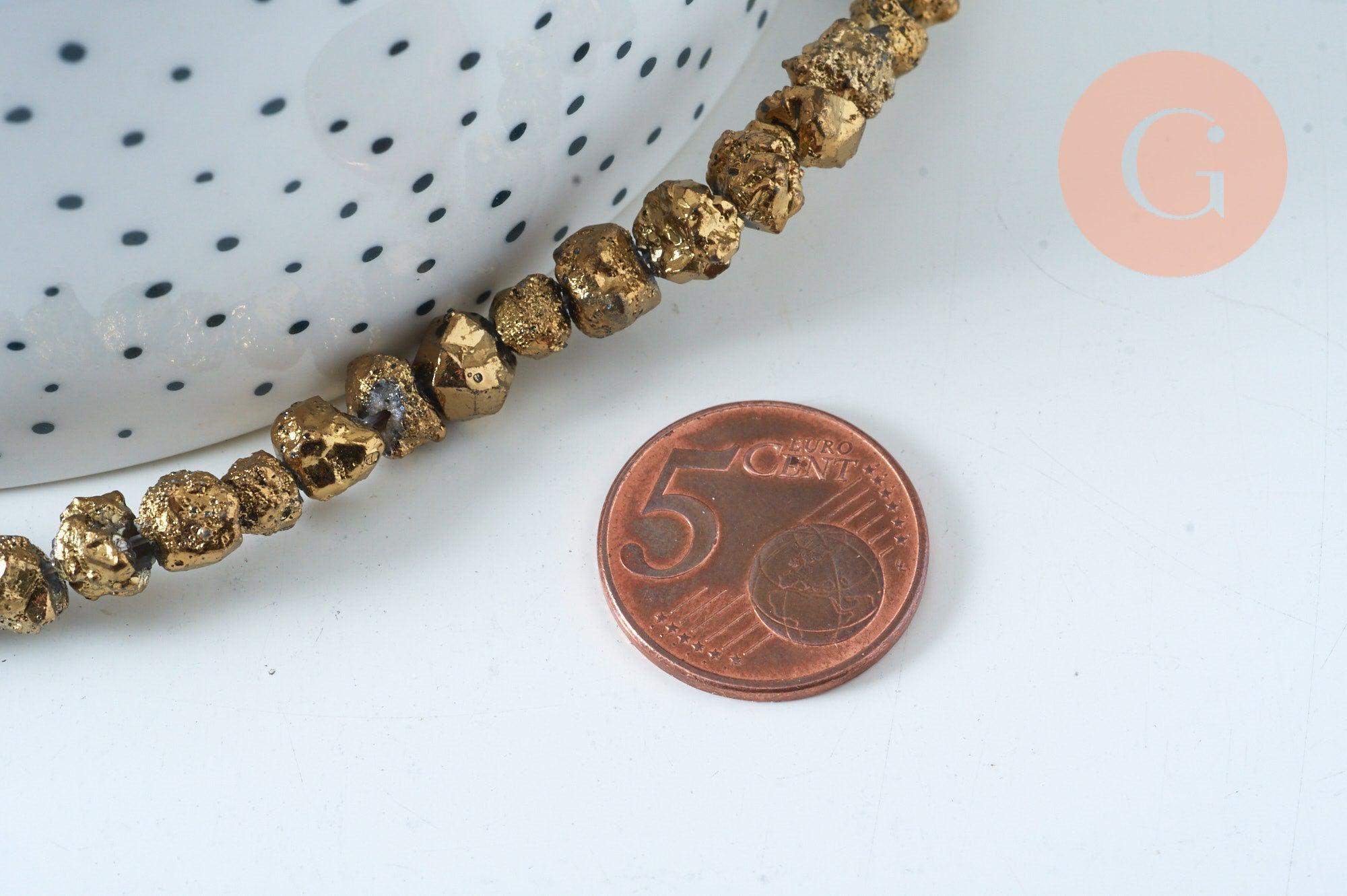 Gingerlily Fil quartz brut doré nuggets 8-12mm 40cm