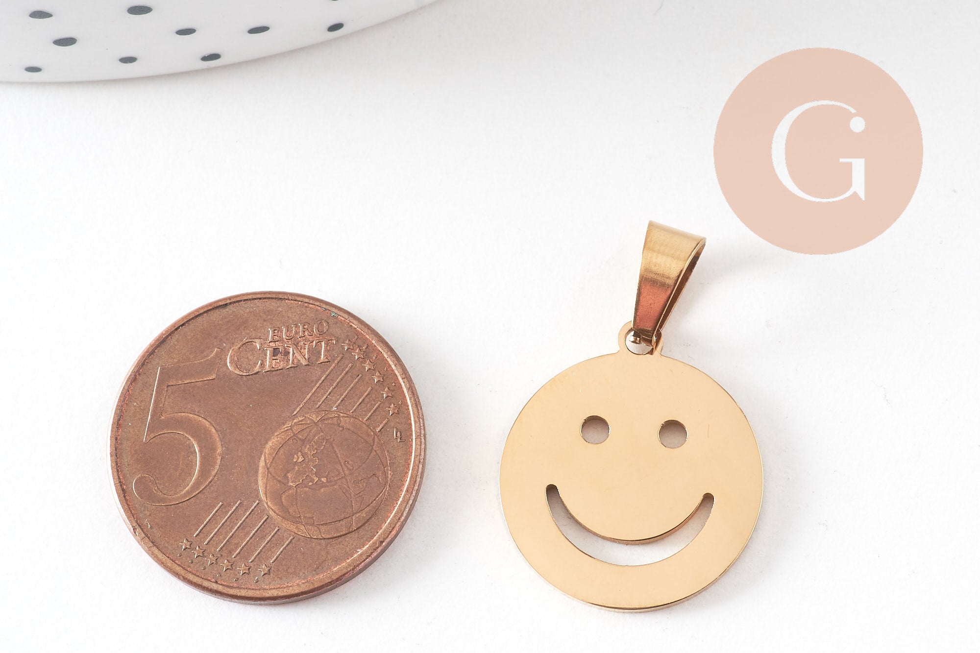 Gingerlily pendentif smiley acier doré 19,5mm x1