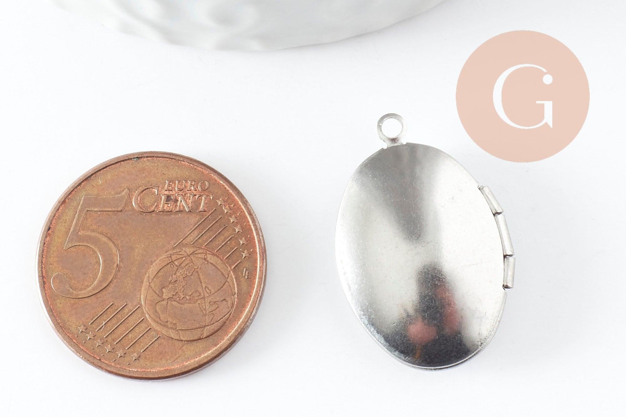 Gingerlily Pendentifs Locket ovale acier platine 24mm x1