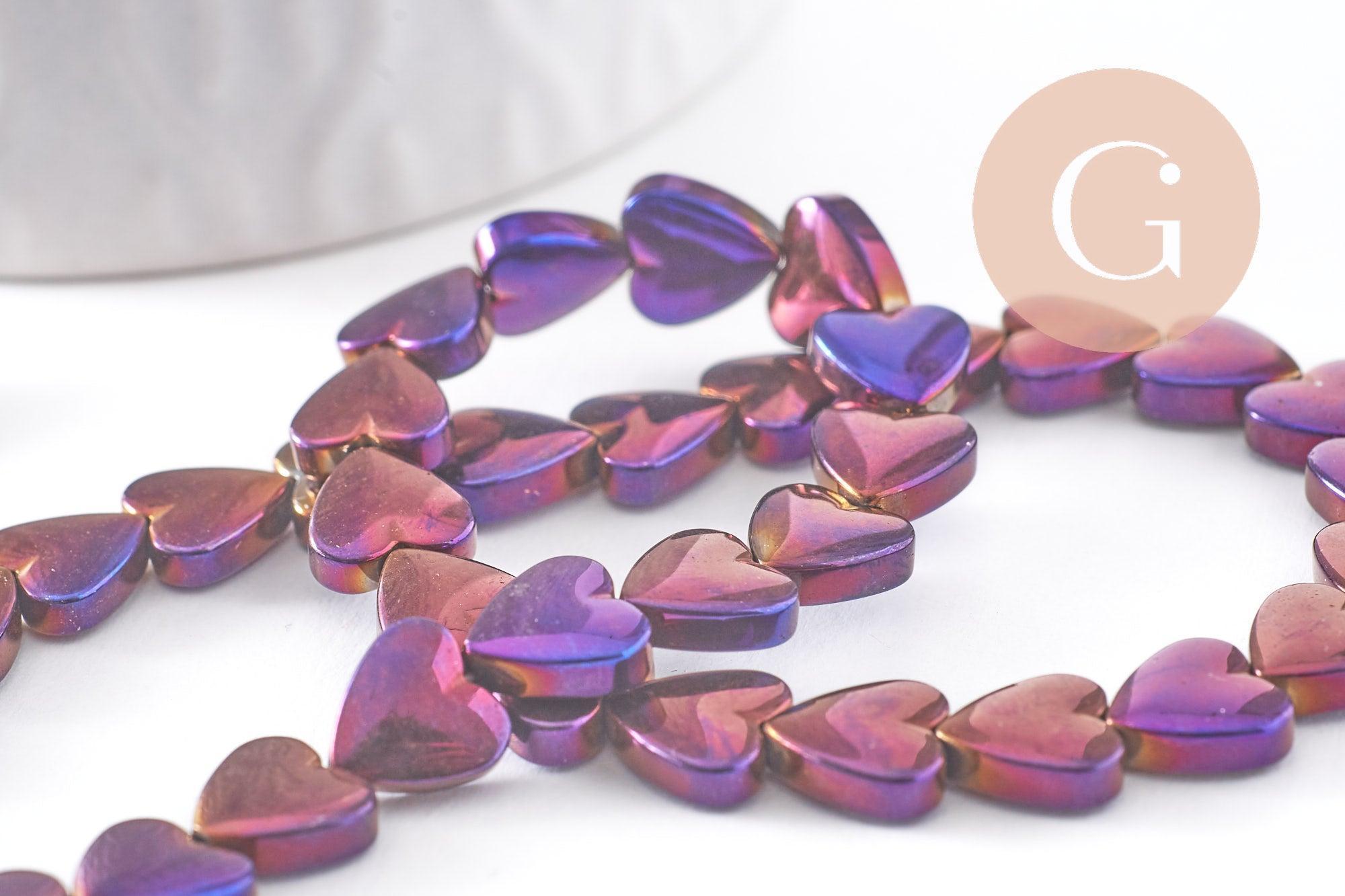 Gingerlily Perles DIY Cœur Hématite Violet 8mm Fil 38cm
