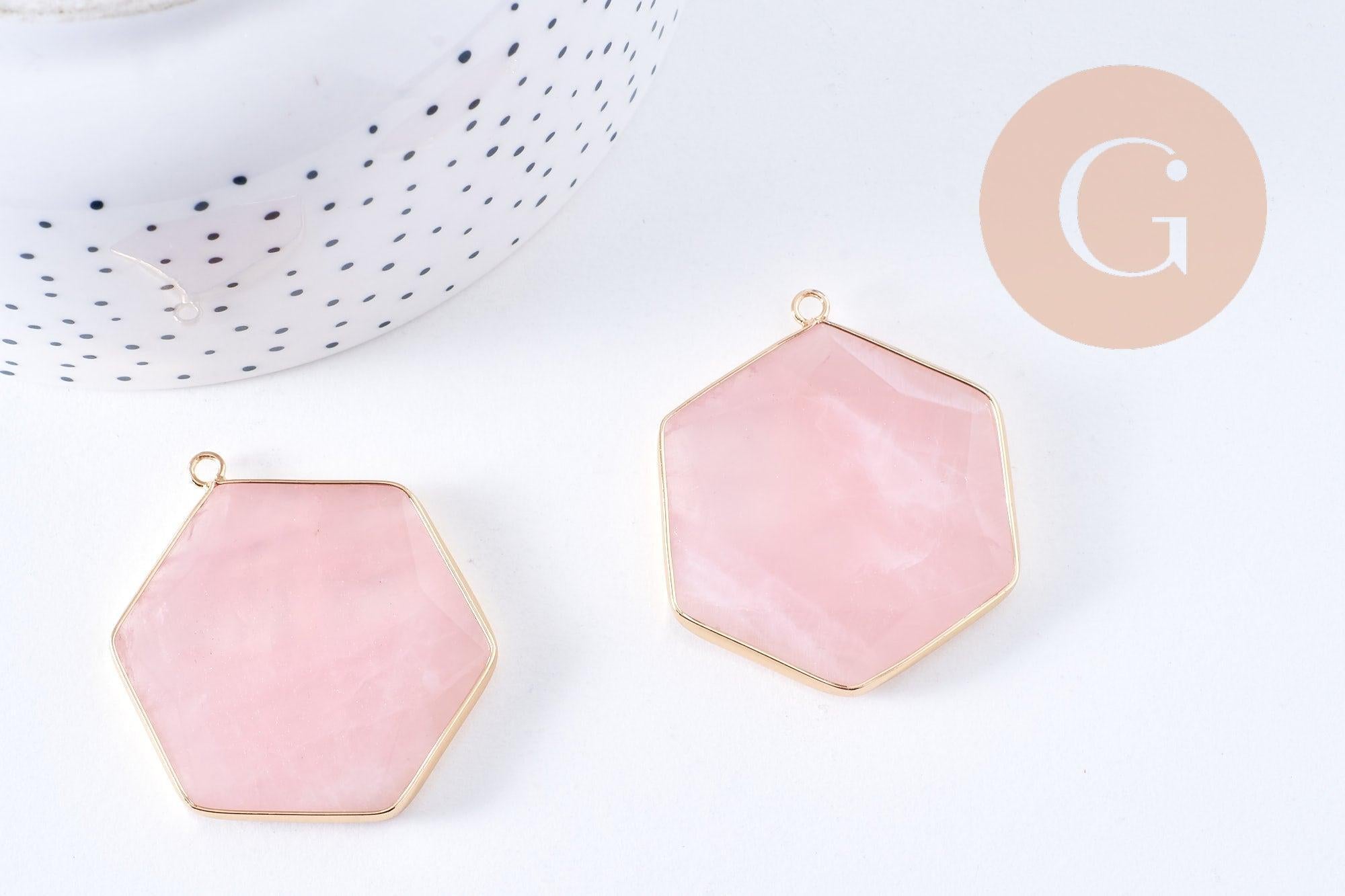 Gingerlily Pendentif DIY G2718 quartz rose hexagone 45mm