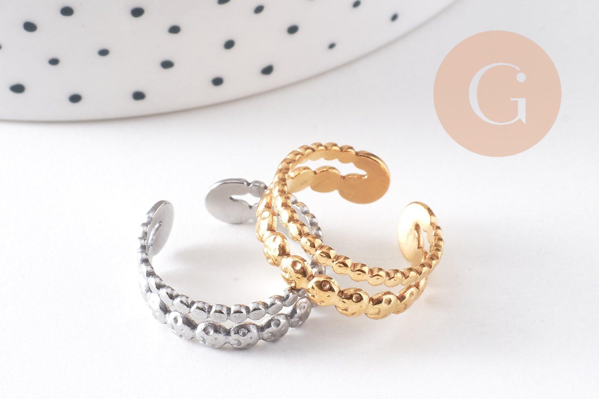 Gingerlily bague réglable boules acier 304 doré x1 taille 57