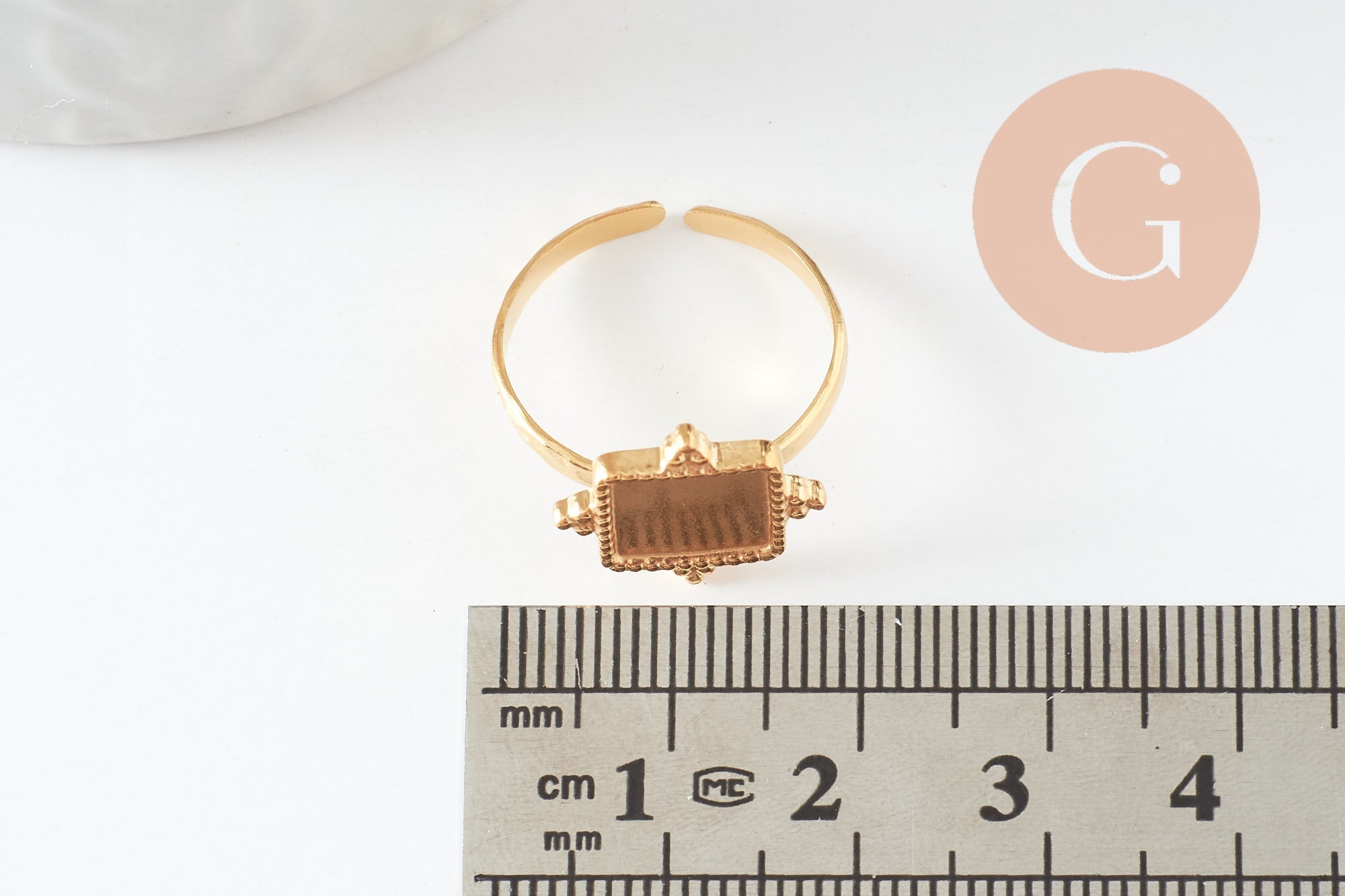 Gingerlily Apprêts DIY G9723 bague cabochon carré dorée 8mm