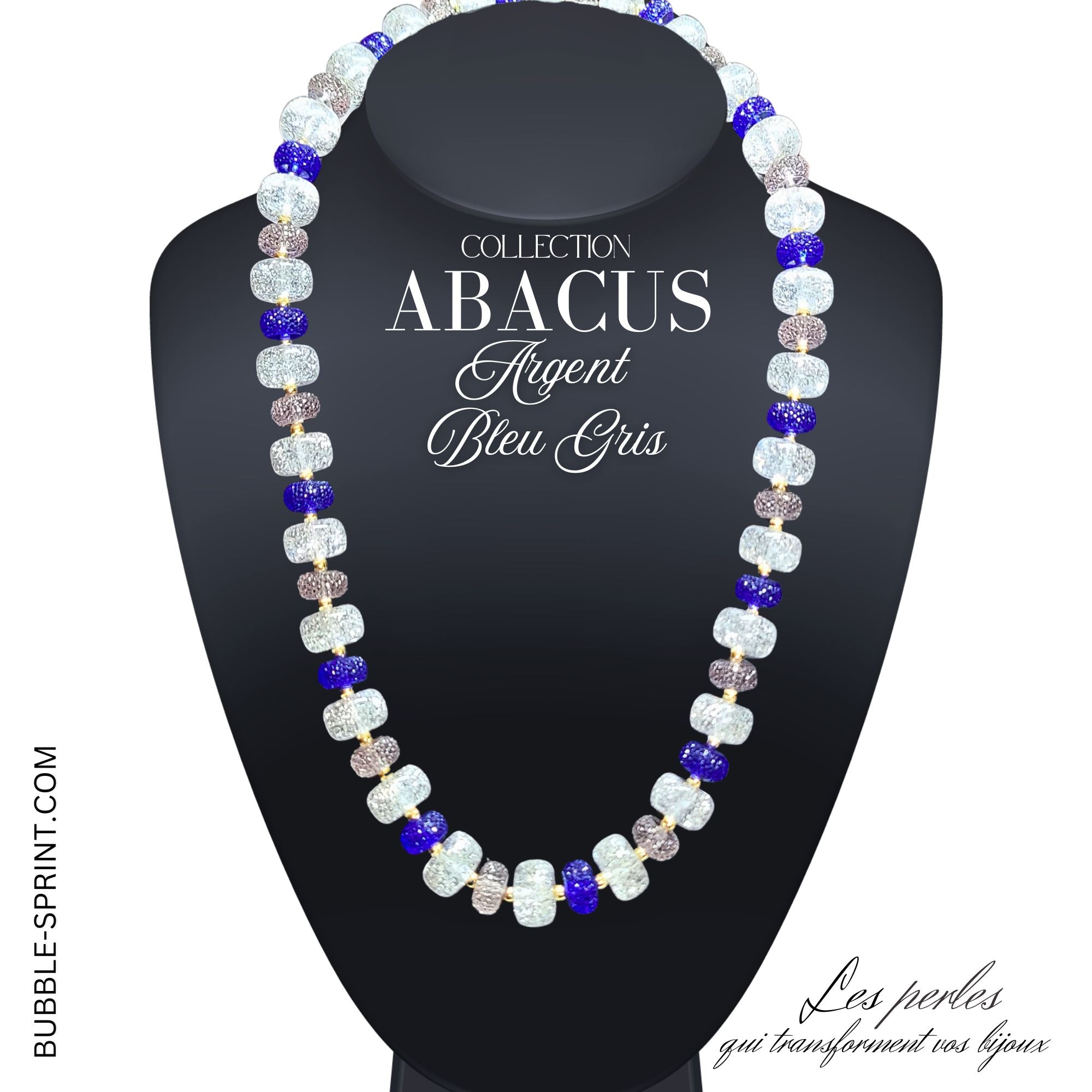 ARTSHOP Abacus collier argent bleu gris kit 54CM