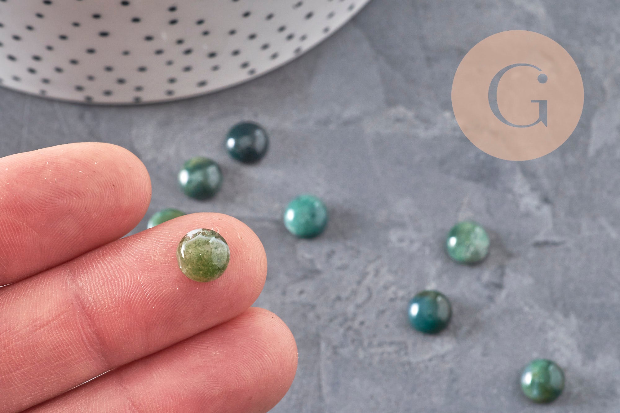 Gingerlily Pierres G11115 cabochon agate mousse verte rond 8mm