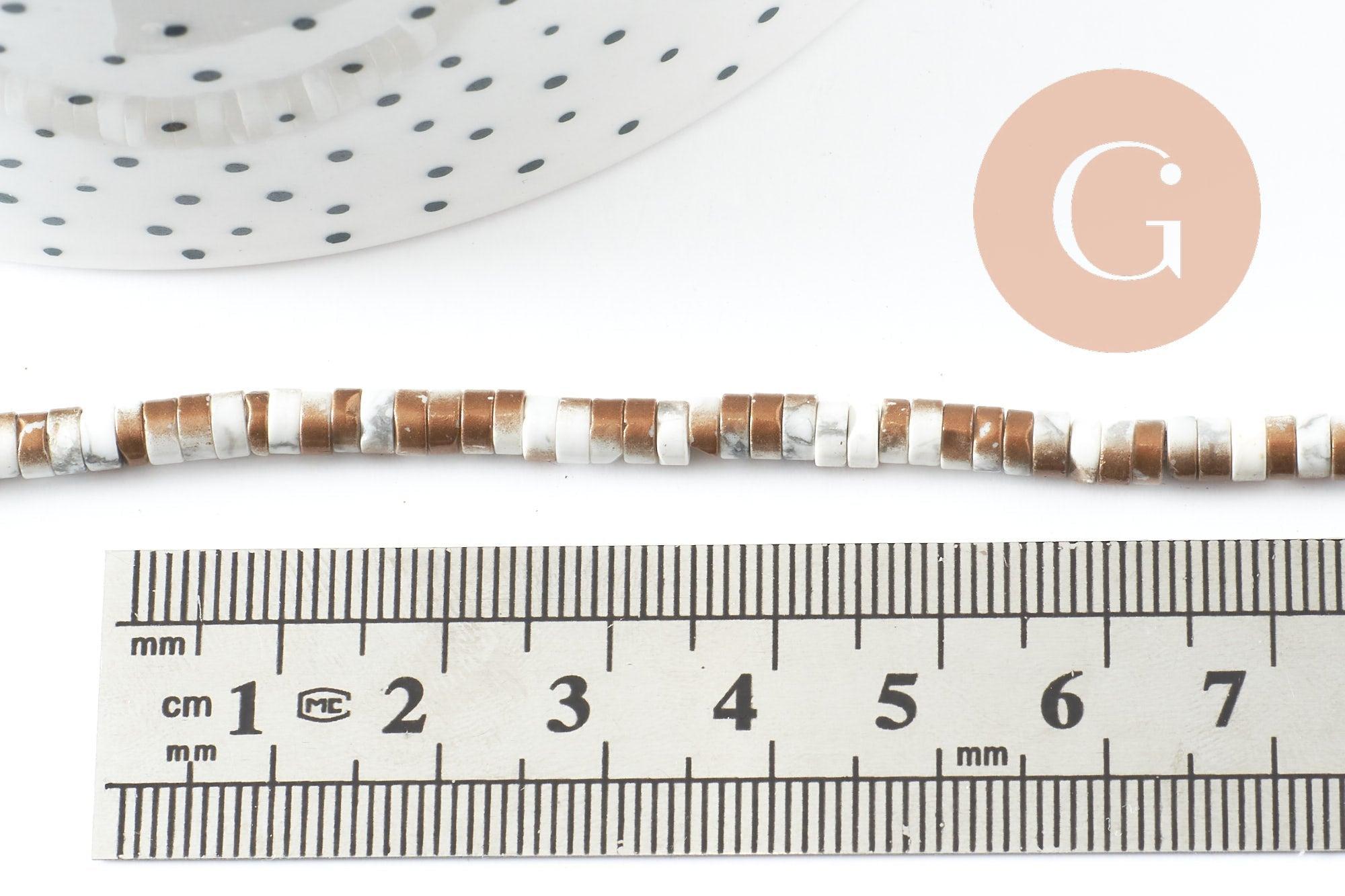 Gingerlily Perles heishi howlite blanc doré 4mm perles fil 39cm