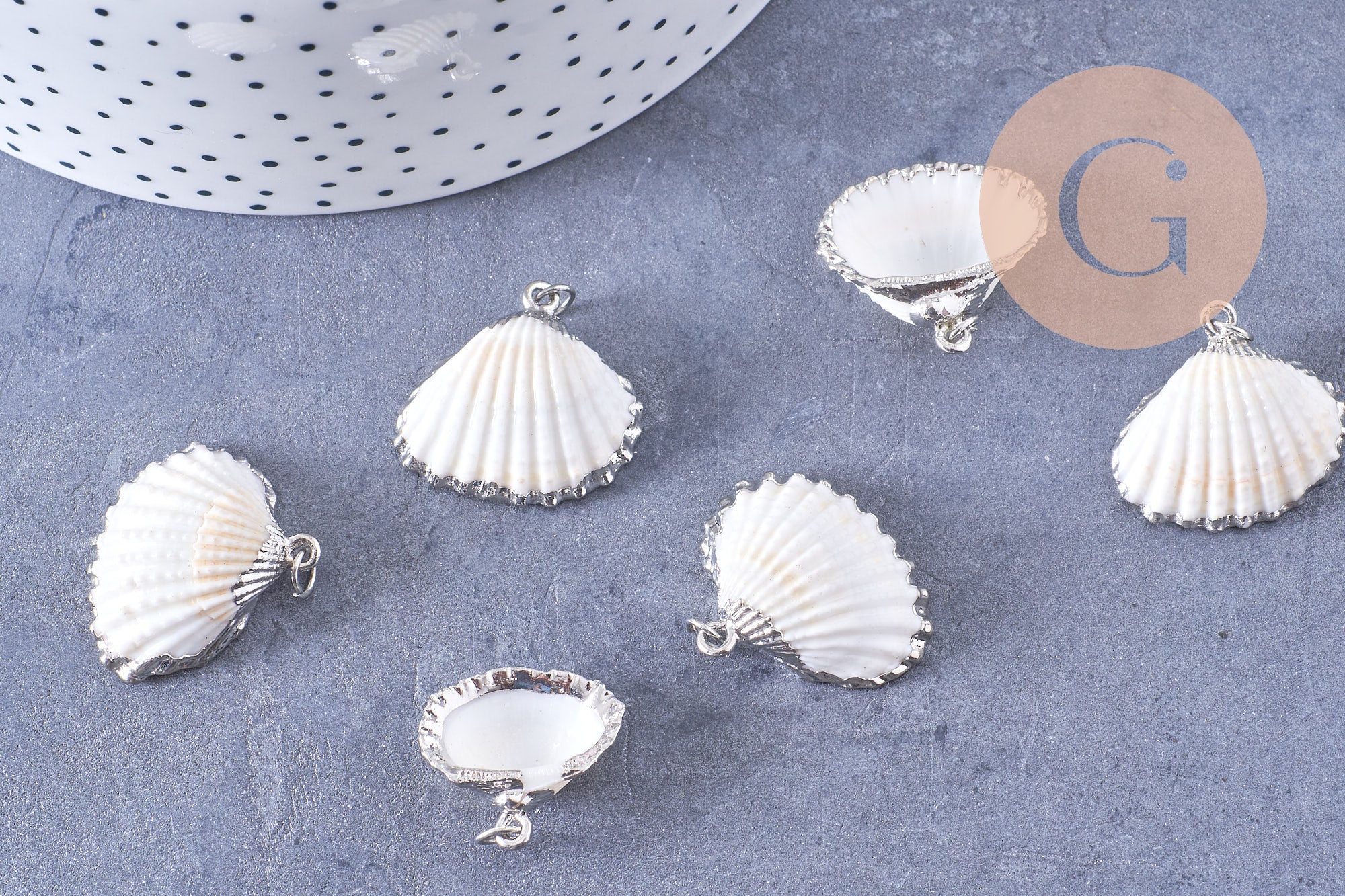 Gingerlily pendentif coquillage naturel argenté 25mm x1