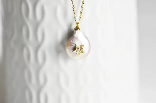 Gingerlily G3421 collier chaîne acier doré perle étoile 42cm