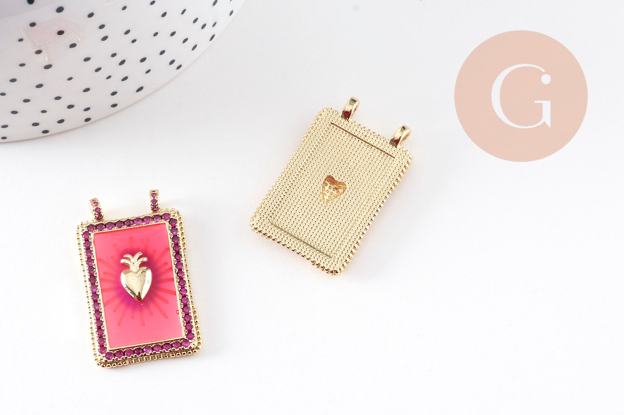 Gingerlily Perles G10941 pendentif cœur sacré rose 36 mm