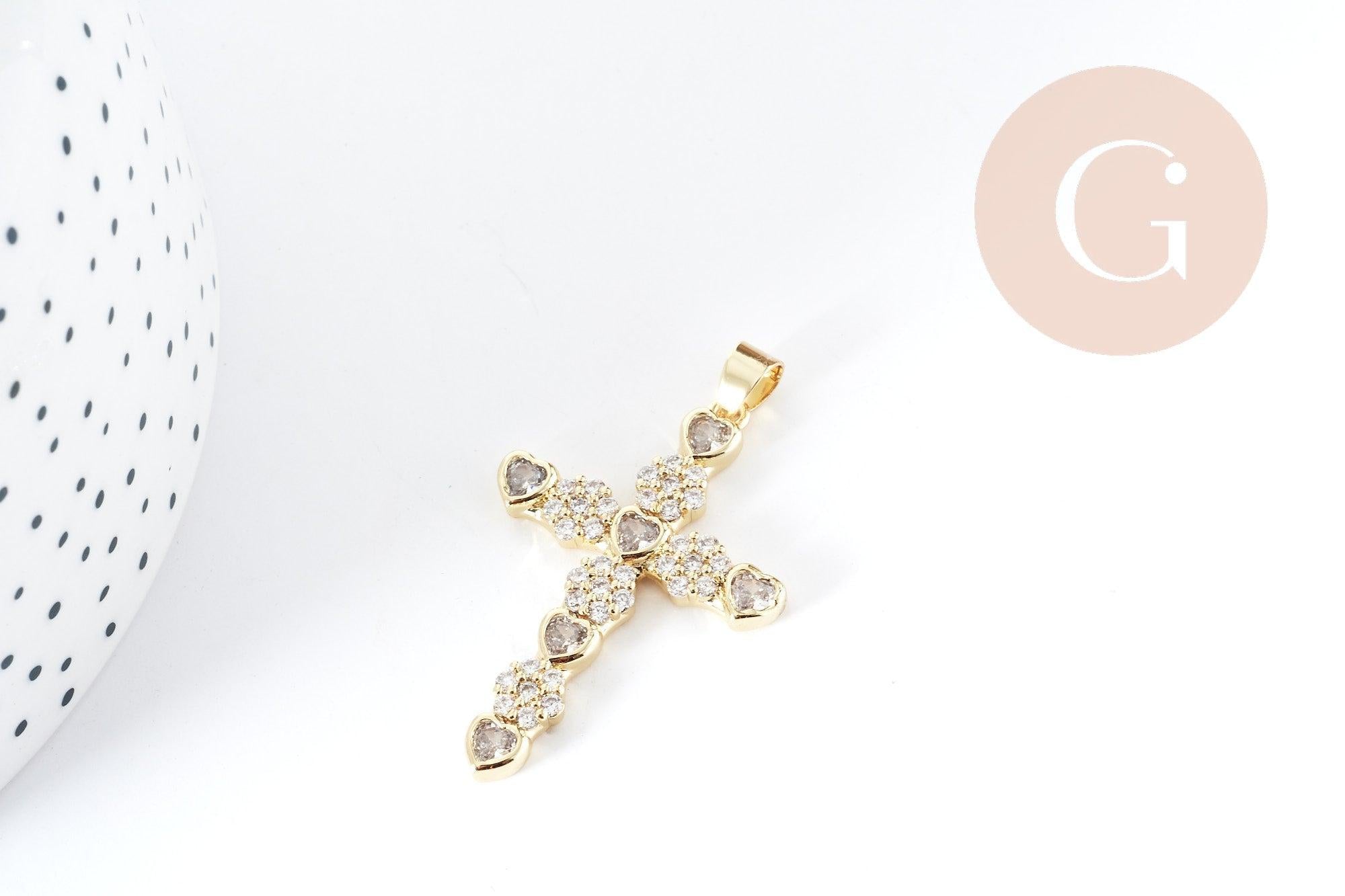 Gingerlily Pendentif Croix laiton doré zircons 41.5mm x1