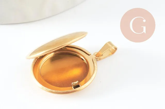 Gingerlily Pendentifs G9461 locket rond acier doré 23mm x1