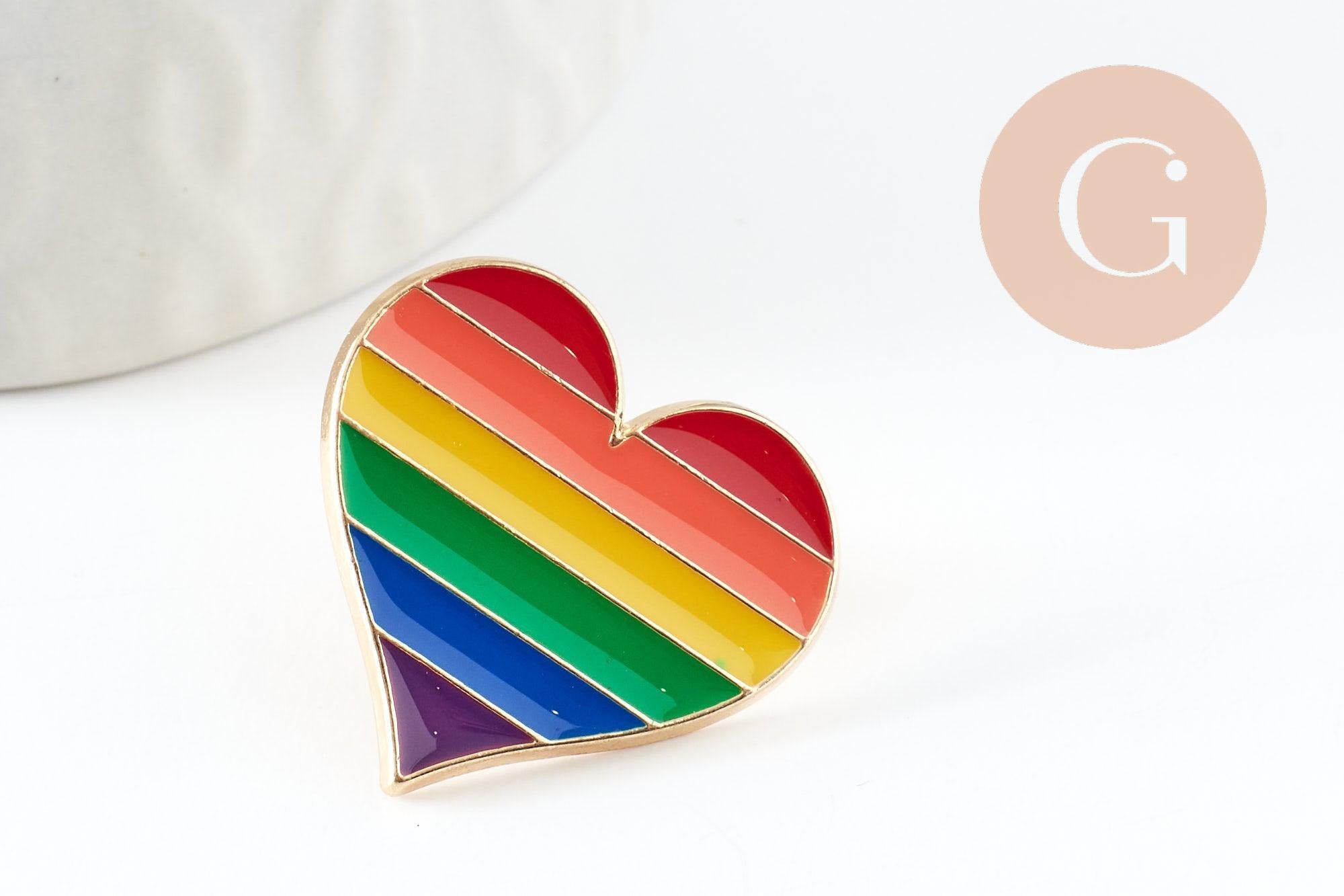 Gingerlily Broches Pins Cœur LGBT doré arc-en-ciel 23mm x1