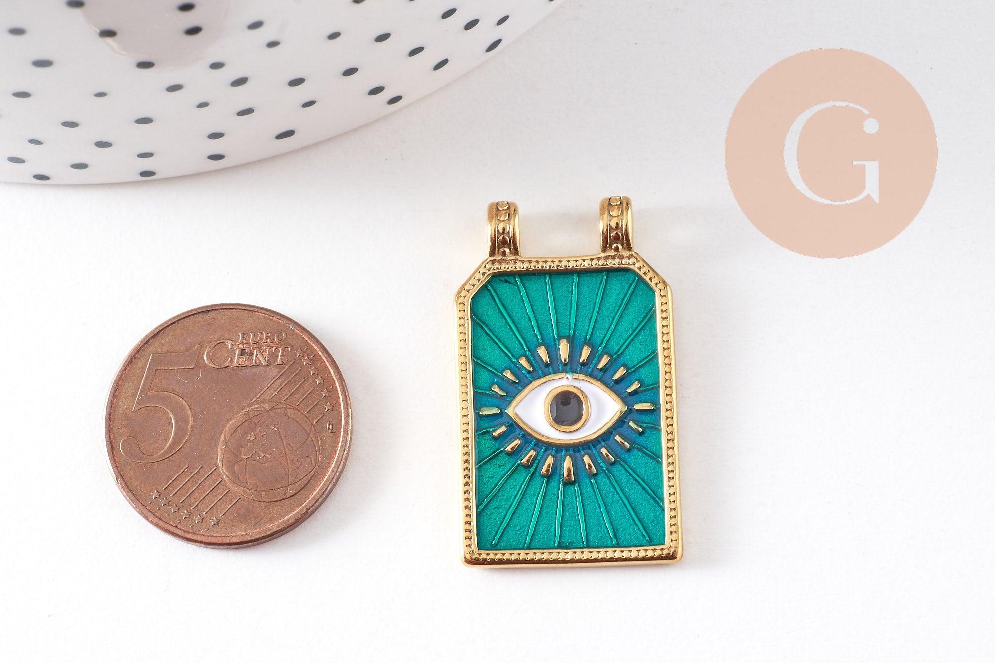 Gingerlily Pendentif rectangle oeil acier doré 32mm x1