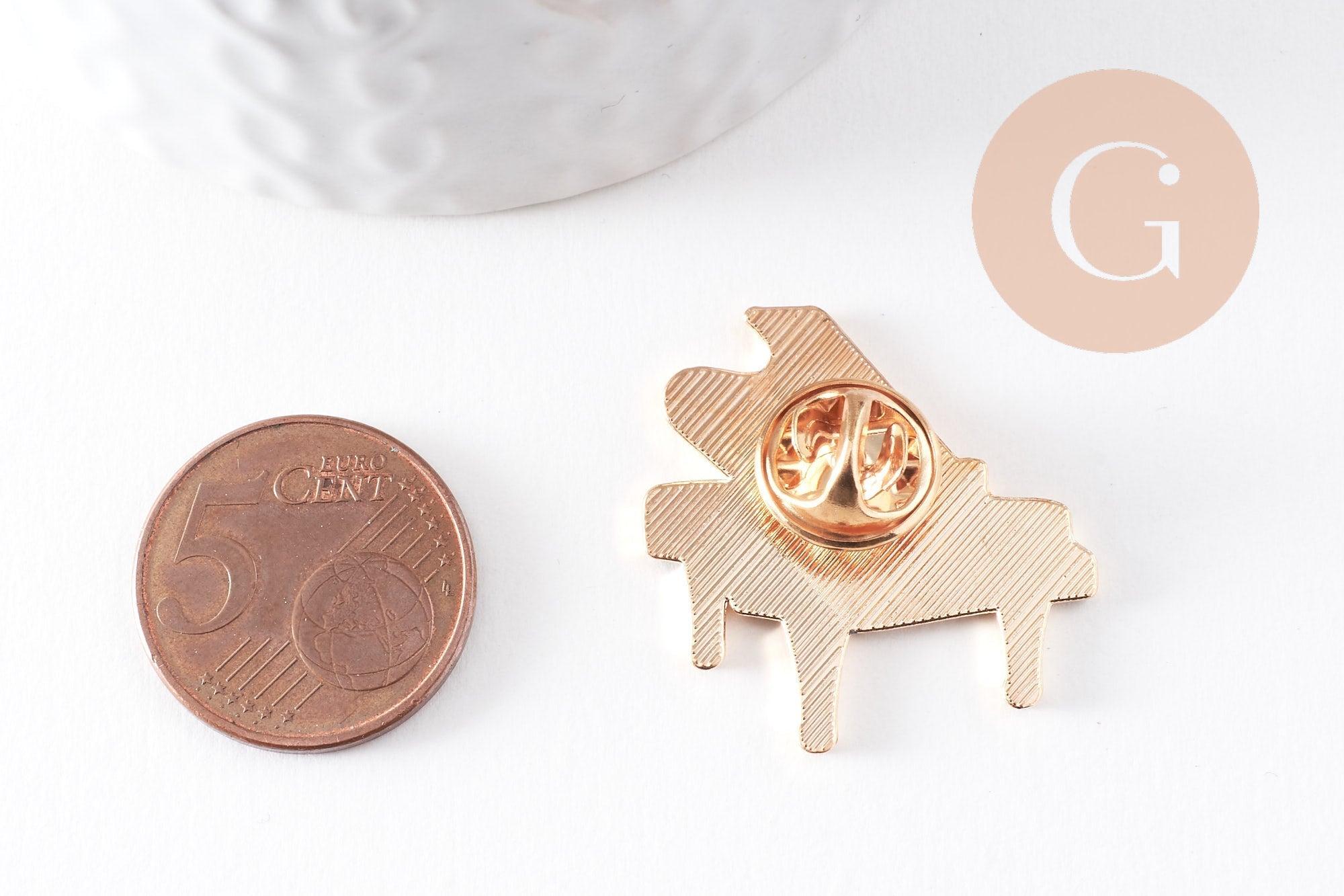 Gingerlily Broche pins Piano doré 29mm émail rose x1
