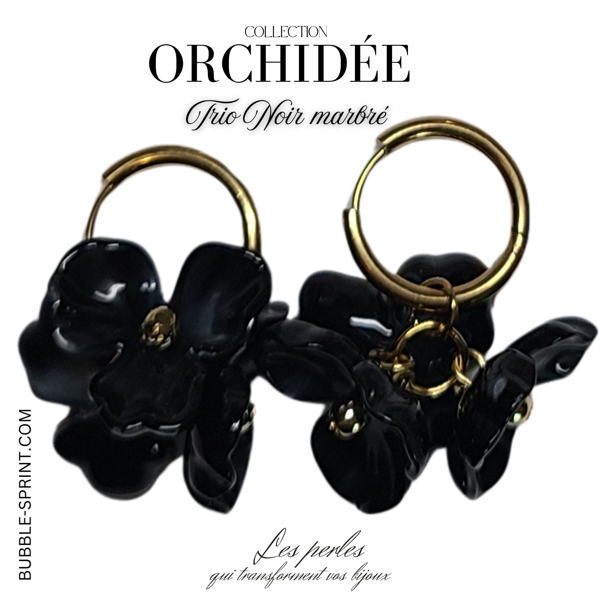 ARTSHOP Prêts-à-porter Créoles Trio d'Orchidées noir
