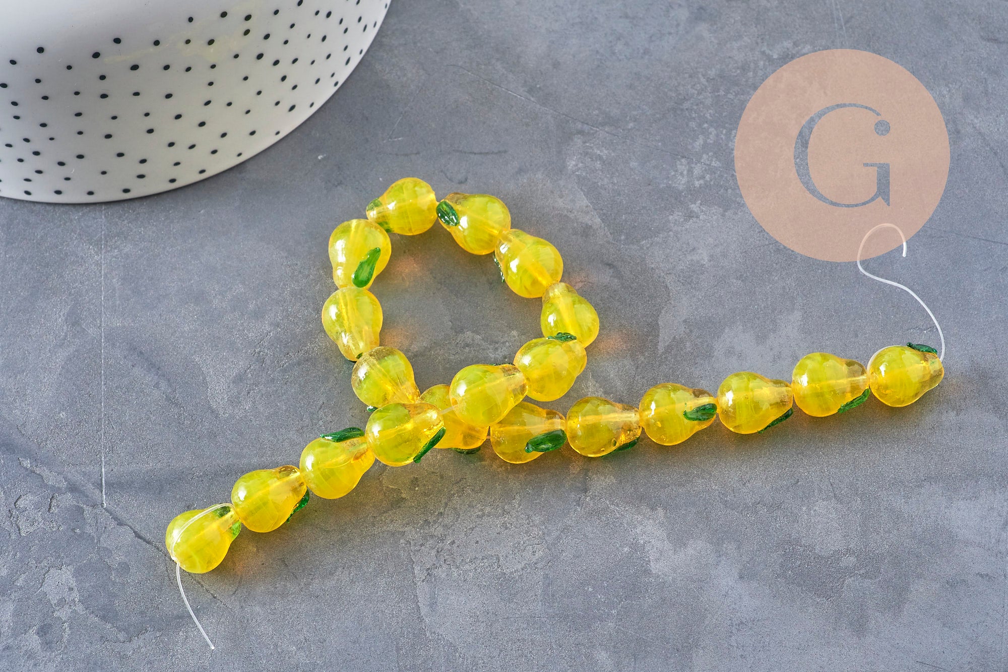 Gingerlily Perles G11021 perle poire verre tchèque jaune fil 28cm