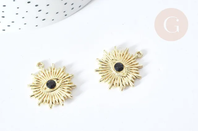 Gingerlily G8087 pendentif mauvais œil résine noire doré