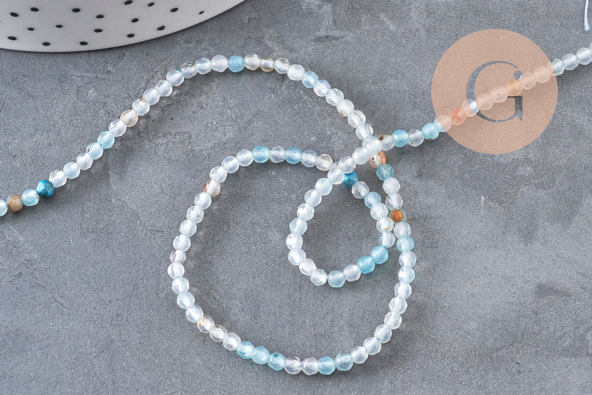 Gingerlily Agate G11094 perles pierre 3 mm fil 38 cm bleu ciel
