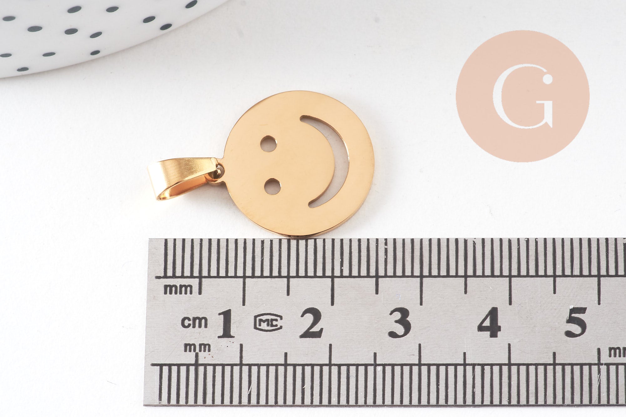 Gingerlily pendentif smiley acier doré 19,5mm x1
