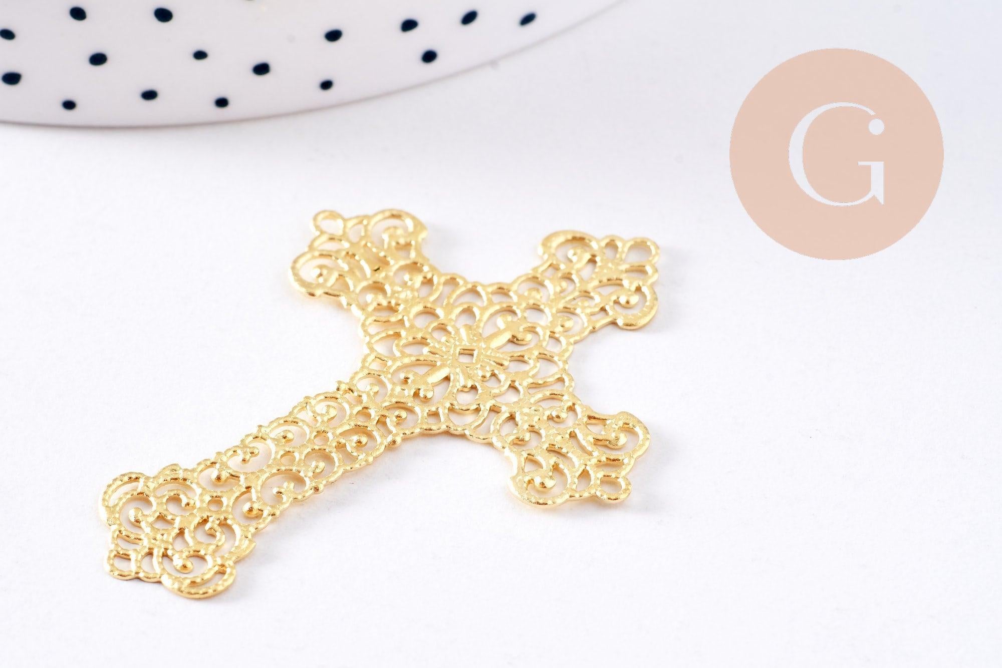 Gingerlily Pendentif croix G10695 laiton brut 52mm x1 dentelle