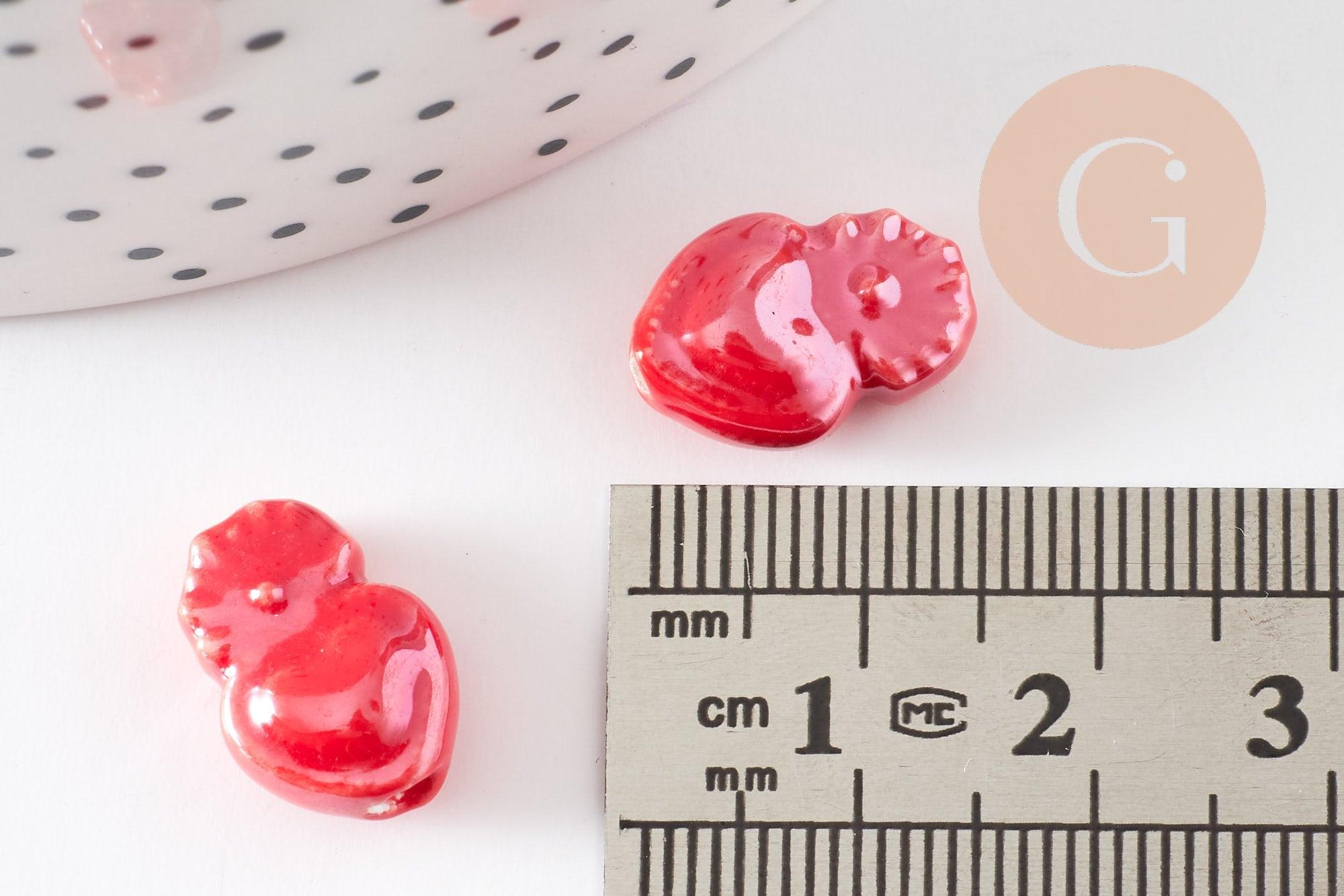 Gingerlily Perles pour bijoux DIY G9347 cœur porcelaine rouge 16mm x10