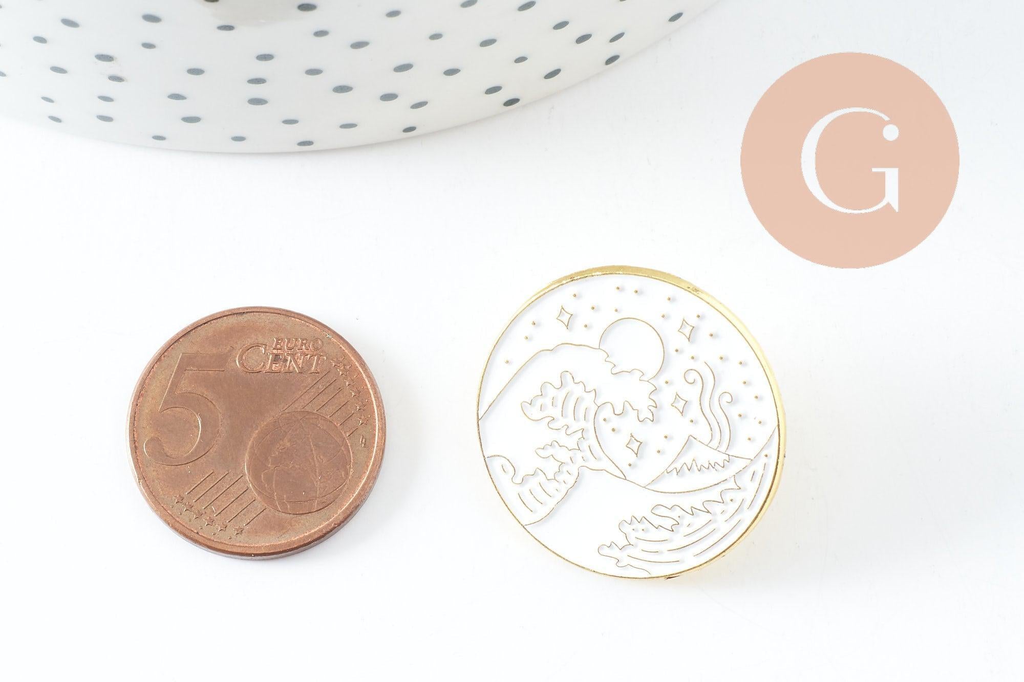 Gingerlily broche ronde vague blanc doré 26mm x1 G9748