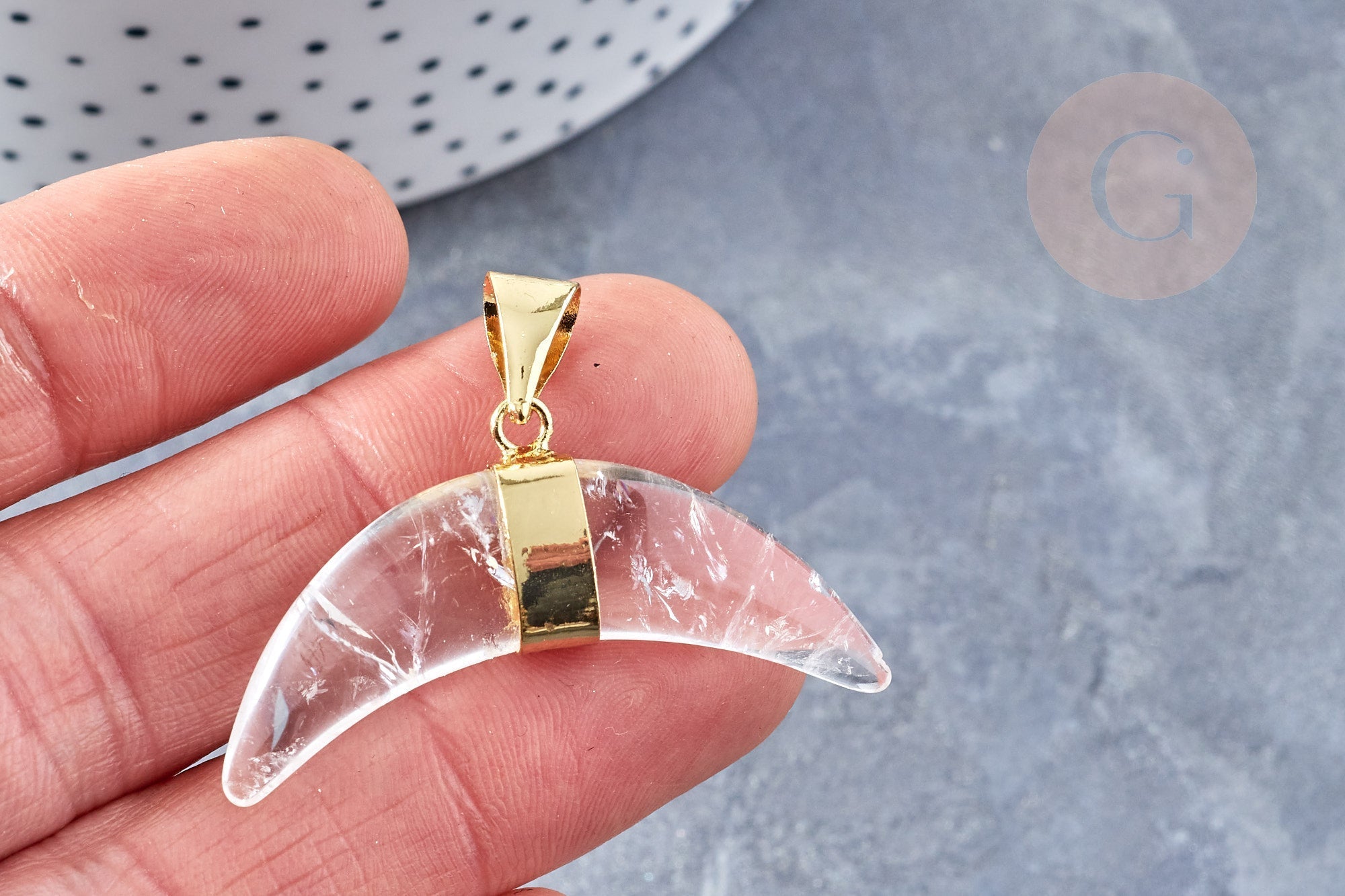 Gingerlily Pendentif lune cristal de roche doré 42mm x1