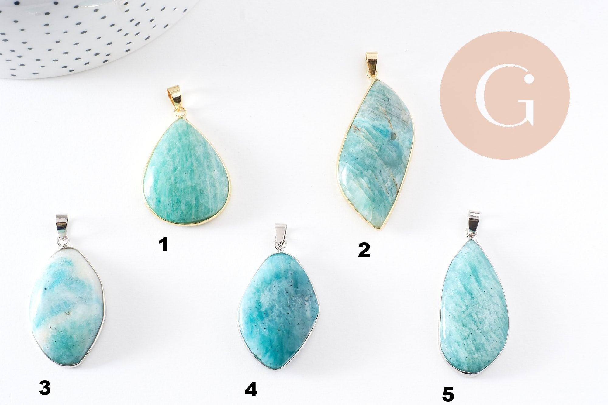 Gingerlily Feuille Amazonite Laiton 34-46mm x1 Pendentif