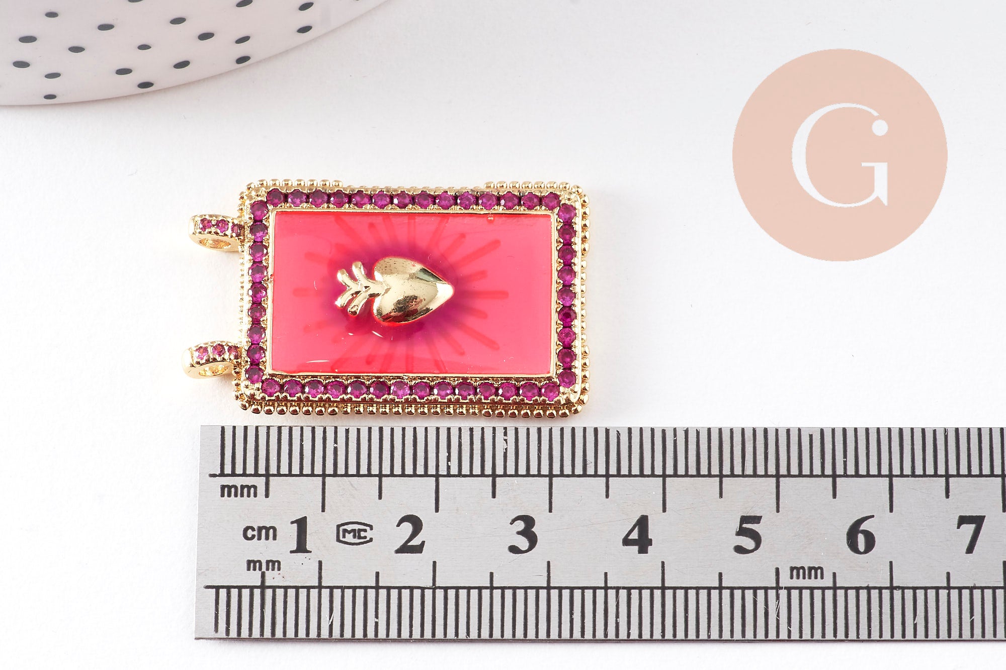 Gingerlily Perles G10941 pendentif cœur sacré rose 36 mm